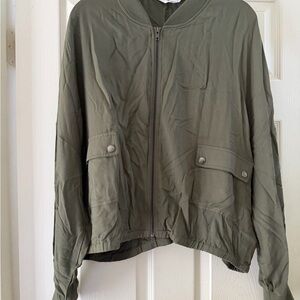 Utility Olive Green Zip Front Bomber Jacket